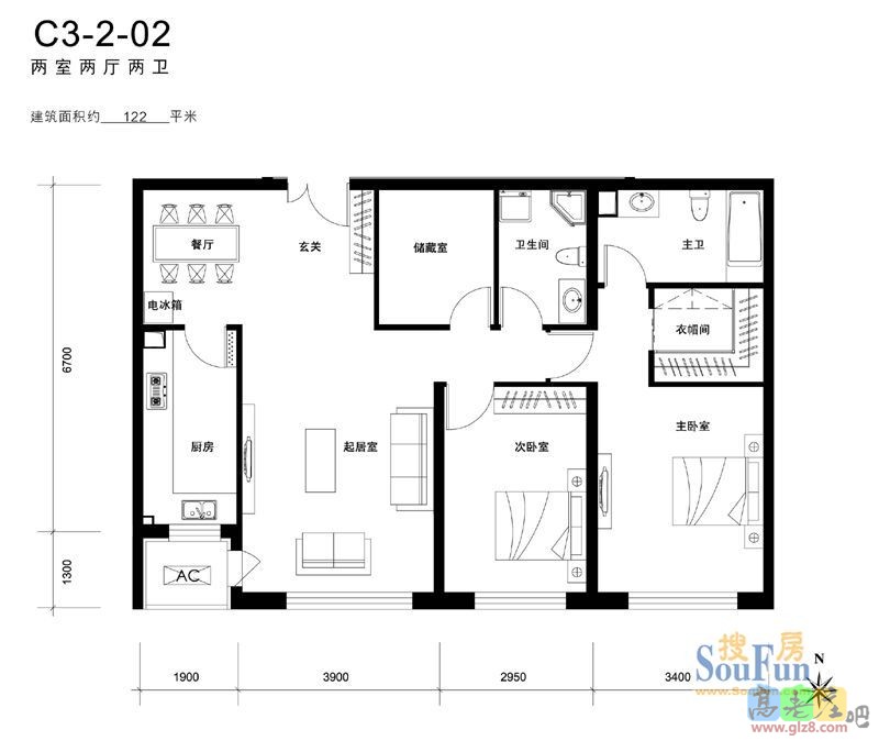 全朝南，建筑122平米，使用96.13平米，谢谢！