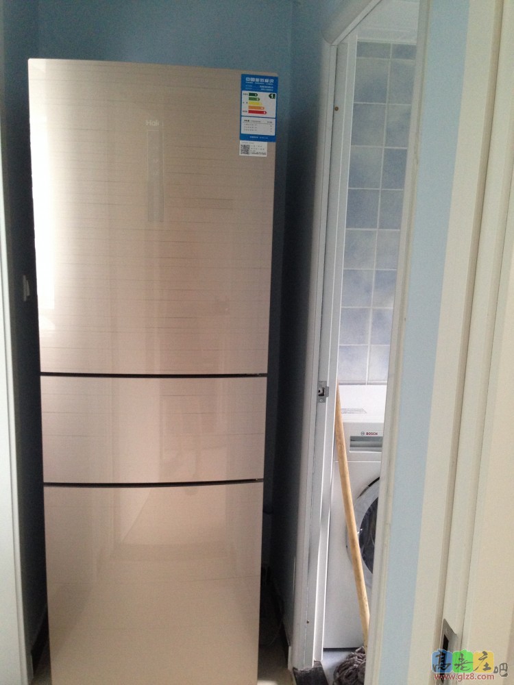 厨房和卫生间外面的小空间，刚好可以放下冰箱，双开门是没戏了