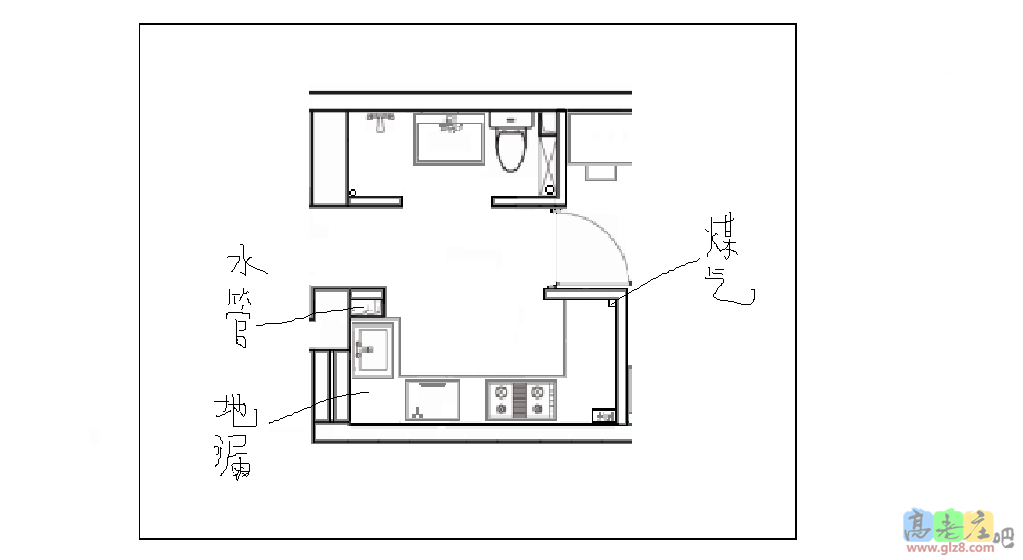 厨房3米长，1.2米宽，现水槽底下有水管和地漏，对面是一根管道为煤气灶管，请问洗衣机该放哪呢？总觉得现在这个位置很别扭啊。卫生间也只有1.1*2.3，实在挤不进去啊。