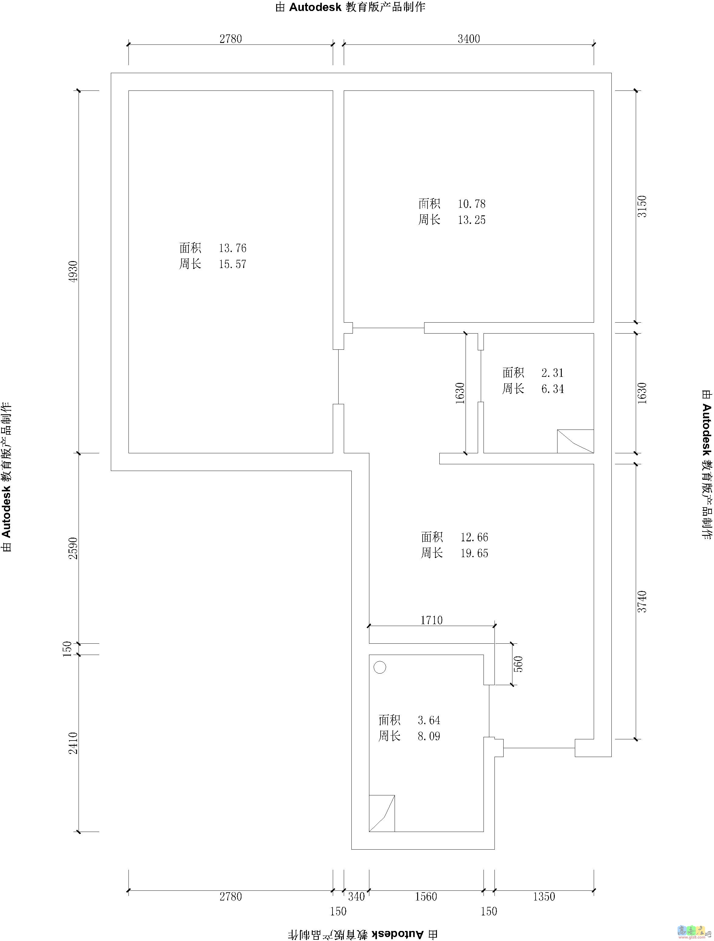 户型图（厨房和卫生间的墙会有改动）