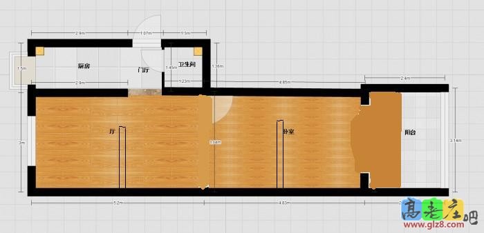 阳台挺宽的可以给大卧室占一些，把客厅的墙向南挪。最好用全玻璃隔断，也解决了客厅没窗的难题。仅供楼主参考