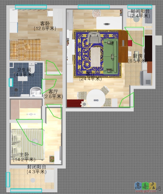 燃气灶台改到小阳台，水槽在窗下，衣帽间侧边大开门