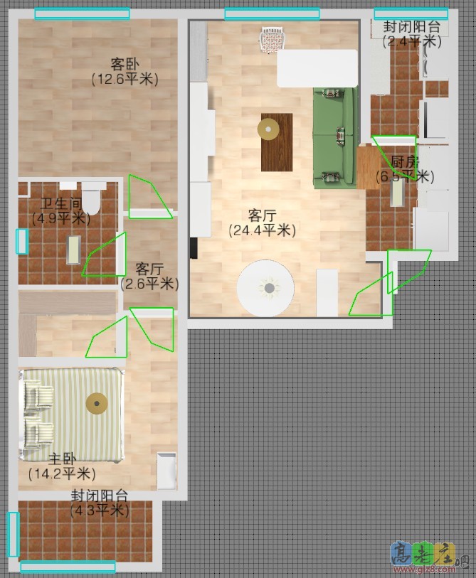 燃气位置不变，衣帽间侧边开门