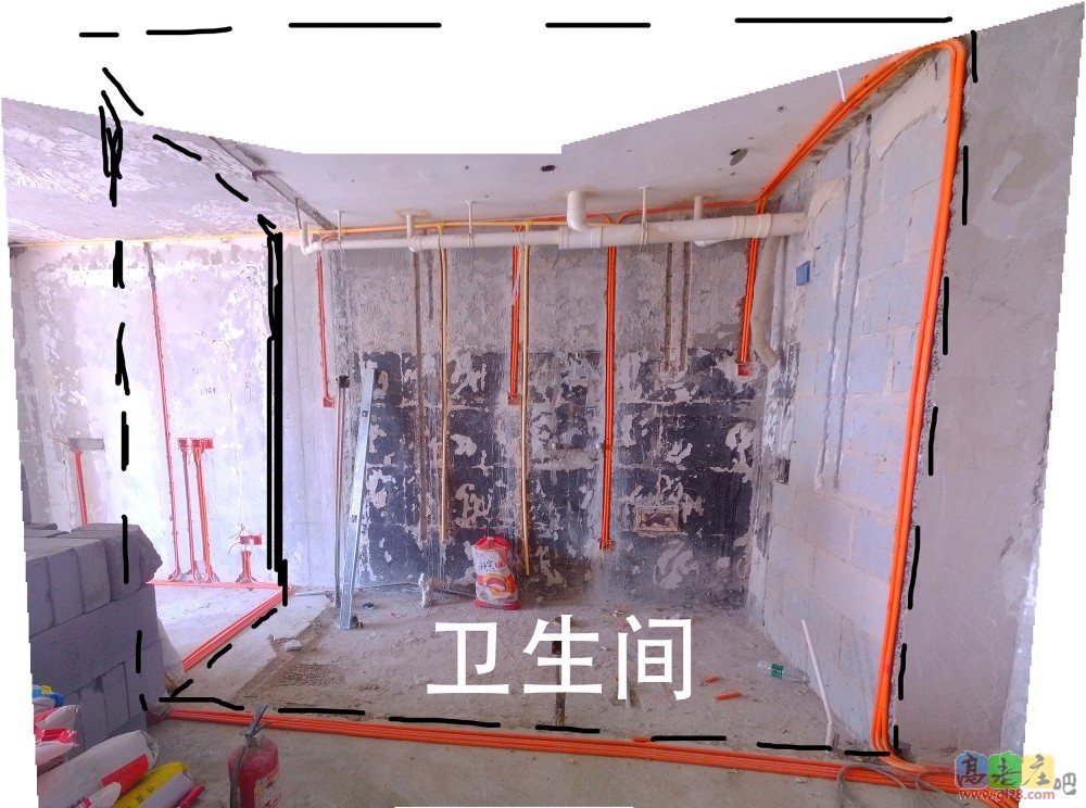 卫生间未建墙前